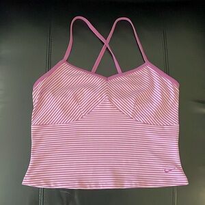 Nike Dri Fit Pink/Purple/White Striped Cropped Criss Cross Tank Top